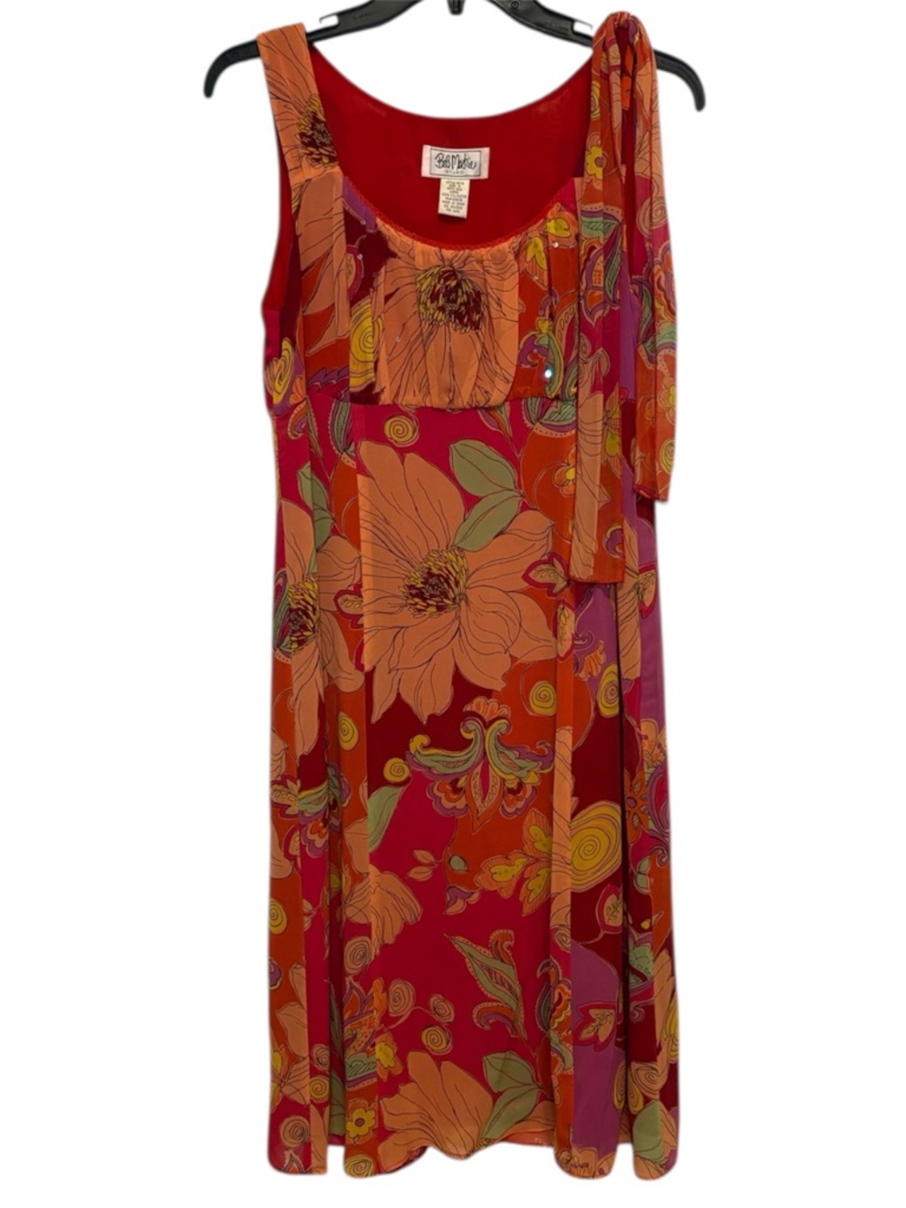 VTG Y2K Bob Mackie Dress Size 8 Silk Floral Sleeveless Midi Art Beaded Scarf